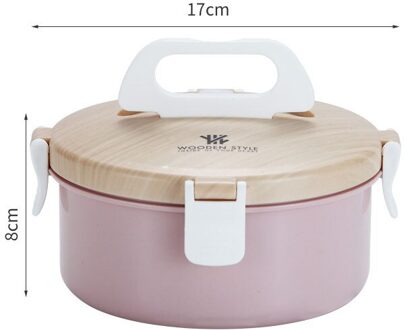 Draagbare Houten Lunchbox Voedsel Container Student School Multi-layer Lunchbox Servies Kantoor Ronde Lekvrije Bento doos single laag roze