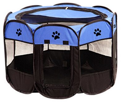 Draagbare Huisdier Hond Kinderbox Vouwen Park Cage Huis Puppy Kennels Octagon Hekken Voor Kleine Grote Hond Kat Tent Bed Levering kamer blauw / L 58x90cm