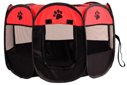 Draagbare Huisdier Hond Kinderbox Vouwen Park Cage Huis Puppy Kennels Octagon Hekken Voor Kleine Grote Hond Kat Tent Bed Levering kamer rood / L 58x90cm