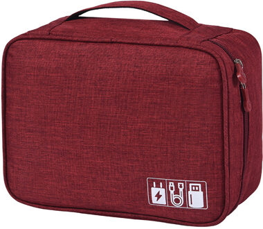 Draagbare Kabel Digitale Opbergzakken Organizer Usb Gadgets Draden Charger Power Battery Rits Cosmetische Bag Case Accessoires Item rood wijn