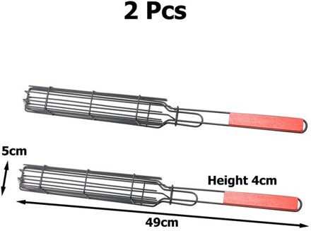 Draagbare Kabob Bbq Grillen Mand Roestvrij Staal Anti-aanbak Barbecue Grill Mand Gereedschap Mesh Keuken Gereedschap Keuken Accessoires 2stk Grilling Basket