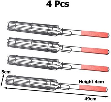 Draagbare Kabob Bbq Grillen Mand Roestvrij Staal Anti-aanbak Barbecue Grill Mand Gereedschap Mesh Keuken Gereedschap Keuken Accessoires 4stk Grilling Basket