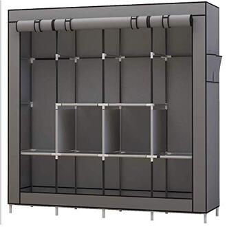 Draagbare Kast Grote Kledingkast Kast Kleding Organizer Met 6 Opslag Planken, 4 Opknoping Stukken 4 Zijzakken grijs