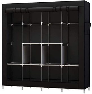 Draagbare Kast Grote Kledingkast Kast Kleding Organizer Met 6 Opslag Planken, 4 Opknoping Stukken 4 Zijzakken zwart