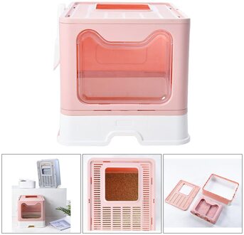 Draagbare Kattenbak Met Deksel Grote Opvouwbare Katten Kattenbak Met Top Entry Huisdier Toilet Met Scoop Voor Reizen auto roze