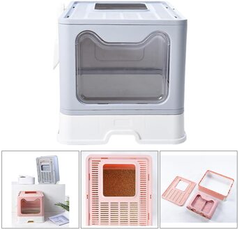 Draagbare Kattenbak Met Deksel Opvouwbare Katten Kattenbak Met Top Entry Huisdier Toilet Met Scoop Met Grote Binnen kamer grijs