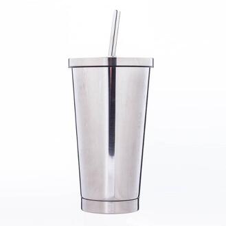 Draagbare Koffie Mok Met deksel Stro Double Wall Rvs VacuumTravel Thee Thermos mokken licht sliver