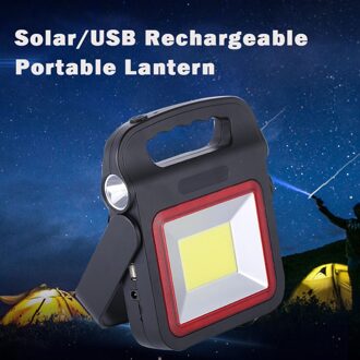 Draagbare Lantaarn Solar Usb Opladen Cob Verlichting 5 Mode Rode Led Waarschuwing Nood Zoeklicht Tent Camping Vissen Licht Lamp