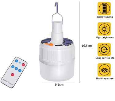Draagbare Led Gloeilamp Zonne-energie Afstandsbediening Oplaadbare Noodverlichting Lamp Haak Nachtlampje Outdoor Camping Vissen Solar