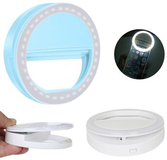 Draagbare Led Selfie Ring Zaklamp Fit Dim Omgeving Zelfontspanner Licht Tool Lichtgevende Ring Clip Voor Elke Mobiele Telefoons tabletten blauw