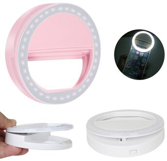 Draagbare Led Selfie Ring Zaklamp Fit Dim Omgeving Zelfontspanner Licht Tool Lichtgevende Ring Clip Voor Elke Mobiele Telefoons tabletten roze