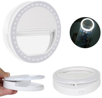 Draagbare Led Selfie Ring Zaklamp Fit Dim Omgeving Zelfontspanner Licht Tool Lichtgevende Ring Clip Voor Elke Mobiele Telefoons tabletten wit