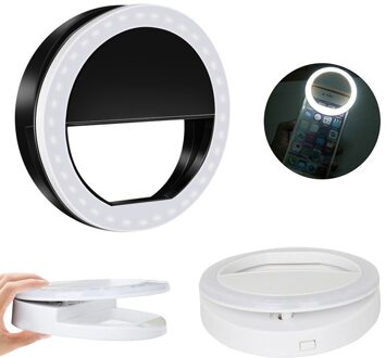 Draagbare Led Selfie Ring Zaklamp Fit Dim Omgeving Zelfontspanner Licht Tool Lichtgevende Ring Clip Voor Elke Mobiele Telefoons tabletten zwart