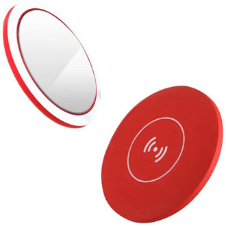 Draagbare Led Verlichte Mini Ronde Make-Up Spiegel Compact Travel Sensing Verlichting Cosmetische Spiegel Draadloze Usb Opladen rood