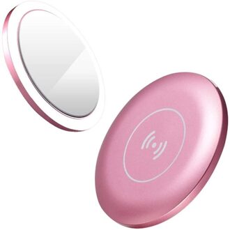 Draagbare Led Verlichte Mini Ronde Make-Up Spiegel Compact Travel Sensing Verlichting Cosmetische Spiegel Draadloze Usb Opladen roos goud