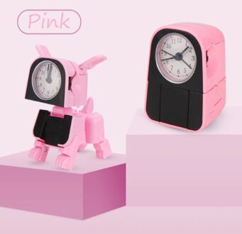 Draagbare Leuke Hond Vorm Digitale Wekker Met Led Geluid Nachtlampje Functie Tafel Wandklokken Voor Home decoratie roze