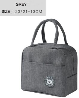 Draagbare Lunch Tas Thermische Geïsoleerde Lunch Box Tote Koeler Handtas Bento Pouch Diner Container School Voedsel Opslag Zakken grijs
