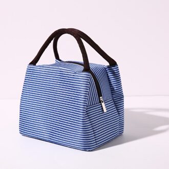 Draagbare Lunch Tas Waterdichte Isolatie Thermische Koeler Voedsel Opbergzakken Camping Picknick Bento Pouch Handtas 23x16x15cm blauw stripes