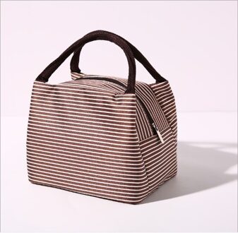 Draagbare Lunch Tas Waterdichte Isolatie Thermische Koeler Voedsel Opbergzakken Camping Picknick Bento Pouch Handtas 23x16x15cm bruin stripes