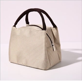 Draagbare Lunch Tas Waterdichte Isolatie Thermische Koeler Voedsel Opbergzakken Camping Picknick Bento Pouch Handtas 23x16x15cm khaki stripes
