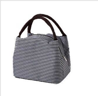 Draagbare Lunch Tas Waterdichte Isolatie Thermische Koeler Voedsel Opbergzakken Camping Picknick Bento Pouch Handtas 23x16x15cm marine blauw stripes