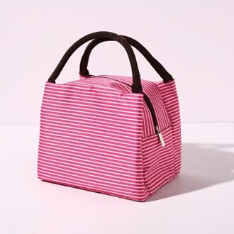 Draagbare Lunch Tas Waterdichte Isolatie Thermische Koeler Voedsel Opbergzakken Camping Picknick Bento Pouch Handtas 23x16x15cm roos rood stripes