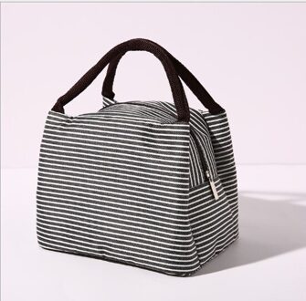 Draagbare Lunch Tas Waterdichte Isolatie Thermische Koeler Voedsel Opbergzakken Camping Picknick Bento Pouch Handtas 23x16x15cm zwart strips