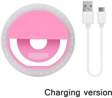 Draagbare Make-Up Spiegel licht LED Selfie Ring Lamp LED Mobiele Telefoon licht Fotografie Clip Ring Beauty Tools Voor Foto vullen licht roze USB Power