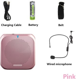 Draagbare Mini Audio Voice Versterker Megafoon Booster Met Bedrade Microfoon Luidspreker Speaker MP3 Leraren Voice Versterker roze