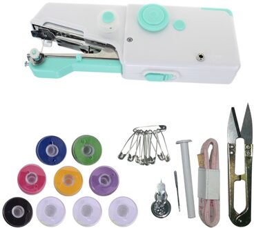Draagbare Mini Hand Naaimachine Huishoudelijke Elektrische Naaimachine Elektrische Steek Handwerken Set Voor Diy Kleding Stitchin blauw met Parts