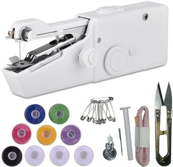 Draagbare Mini Hand Naaimachine Huishoudelijke Elektrische Naaimachine Elektrische Steek Handwerken Set Voor Diy Kleding Stitchin wit met Parts