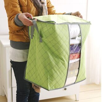 Draagbare Niet-geweven Kleding Quilt Opbergtas Kleding Quilt Afwerken Stofzak Wasbaar Quilts Tassen Closet Kledingkast Organizer groen / M