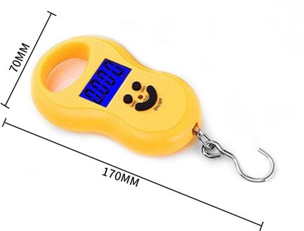 Draagbare Opknoping 50Kg /10G Lcd Digitale Blauwe Achtergrondverlichting Vissen Pocket Weegschalen Bagage Haak Schaal Digitale Weegschalen Draagbare opknoping geel 17x11x7cm