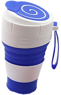 Draagbare Opvouwbare Siliconen Cup Composiet Opvouwbare Koffie Cup Lekvrije Deksel Inklapbare Cup Multifunctionele Silica Reizen Mok blauw