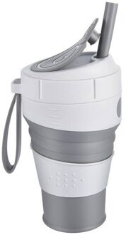 Draagbare Opvouwbare Siliconen Cup Composiet Opvouwbare Koffie Cup Lekvrije Deksel Inklapbare Cup Multifunctionele Silica Reizen Mok grijs