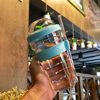 Draagbare Plastic Boompje Bubble Thee Tumbler Tumbler Herbruikbare Plastic Koffie Beker Lekvrij Sap Kopje Thee Sport Tumbler Met Stro blauw / 480ml