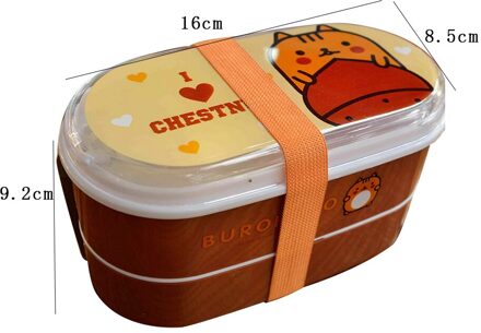 Draagbare Plastic Cartoon Voedsel Container Gezonde Lunch Box Bento Dozen Servies Voor Studenten Bestek Kids Kinderen 1 Pcs F 16X8.5X9.2cm