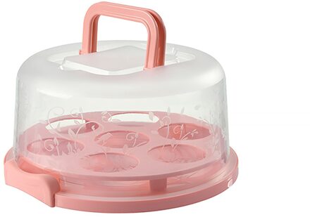 Draagbare Plastic Ronde Cake Container Dessert Container Doos Cake Carrier Server Opbergdoos Tray Kitchen Tools roze