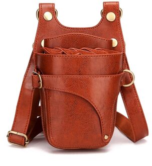 Draagbare Pu Leer Kapper Schaar Zak Kam Clip Borstel Opslag Zakken Kapper Organizer Voor Kappers Salon Hair Y1AC Bruin