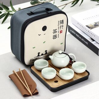 Draagbare Reizen Kung Fu Thee Set 1 Theepot + 4 Thee Cup Set Outdoor Huishouden Thee Set Eenvoudige Theepot thee Cup Sets Reistas leger groen