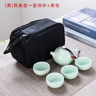 Draagbare Reizen Kung Fu Thee Set 1 Theepot + 4 Thee Cup Set Outdoor Huishouden Thee Set Eenvoudige Theepot thee Cup Sets Reistas Licht Groen