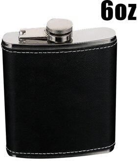 Draagbare Roestvrij Staal Heupfles Flagon Whiskey Wijn Pot Fles 5/6/7/8/9 Oz Met lederen Houder LKS99 6oz