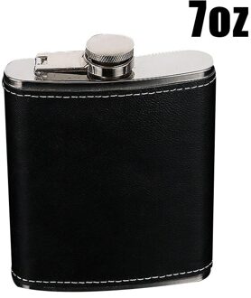 Draagbare Roestvrij Staal Heupfles Flagon Whiskey Wijn Pot Fles 5/6/7/8/9 Oz Met lederen Houder LKS99 7oz