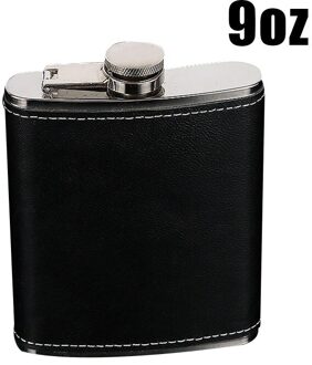 Draagbare Roestvrij Staal Heupfles Flagon Whiskey Wijn Pot Fles 5/6/7/8/9 Oz Met lederen Houder LKS99 9oz