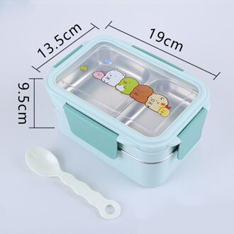 Draagbare Roestvrij Staal Lunchbox Dubbele Laag Cartoon Voedsel Container Doos Magnetron Bento Box Voor Kinderen Kinderen Picknick School blauw