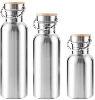 Draagbare Roestvrij Staal Water Fles Bamboe Deksel Sport Kolven Lekvrije Reizen Fietsen Wandelen Camping Flessen 350ml