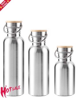 Draagbare Roestvrij Staal Water Fles Bamboe Deksel Sport Kolven Lekvrije Reizen Fietsen Wandelen Camping Flessen Bpa Gratis 750ml