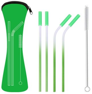 Draagbare Rvs Herbruikbare Rietjes Rechte Gebogen Rietje Met Reinigingsborstel Set Party Bar Keuken Accessoires