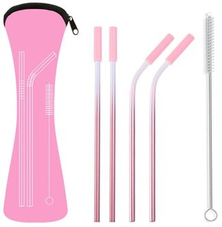 Draagbare Rvs Herbruikbare Rietjes Rechte Gebogen Rietje Met Reinigingsborstel Set Party Bar Keuken Accessoires