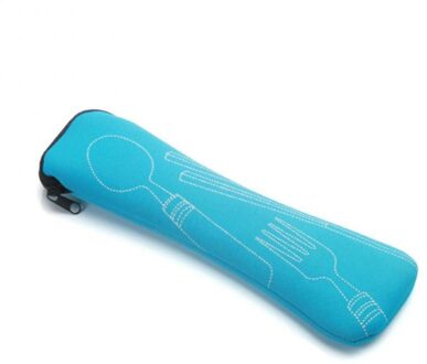 Draagbare Servies Doos Bestek Reizen Bestek Tas Met Rits Studenten Huishouden Camping Outdoor Picknick Gebruiksvoorwerpen Storage Case blauw